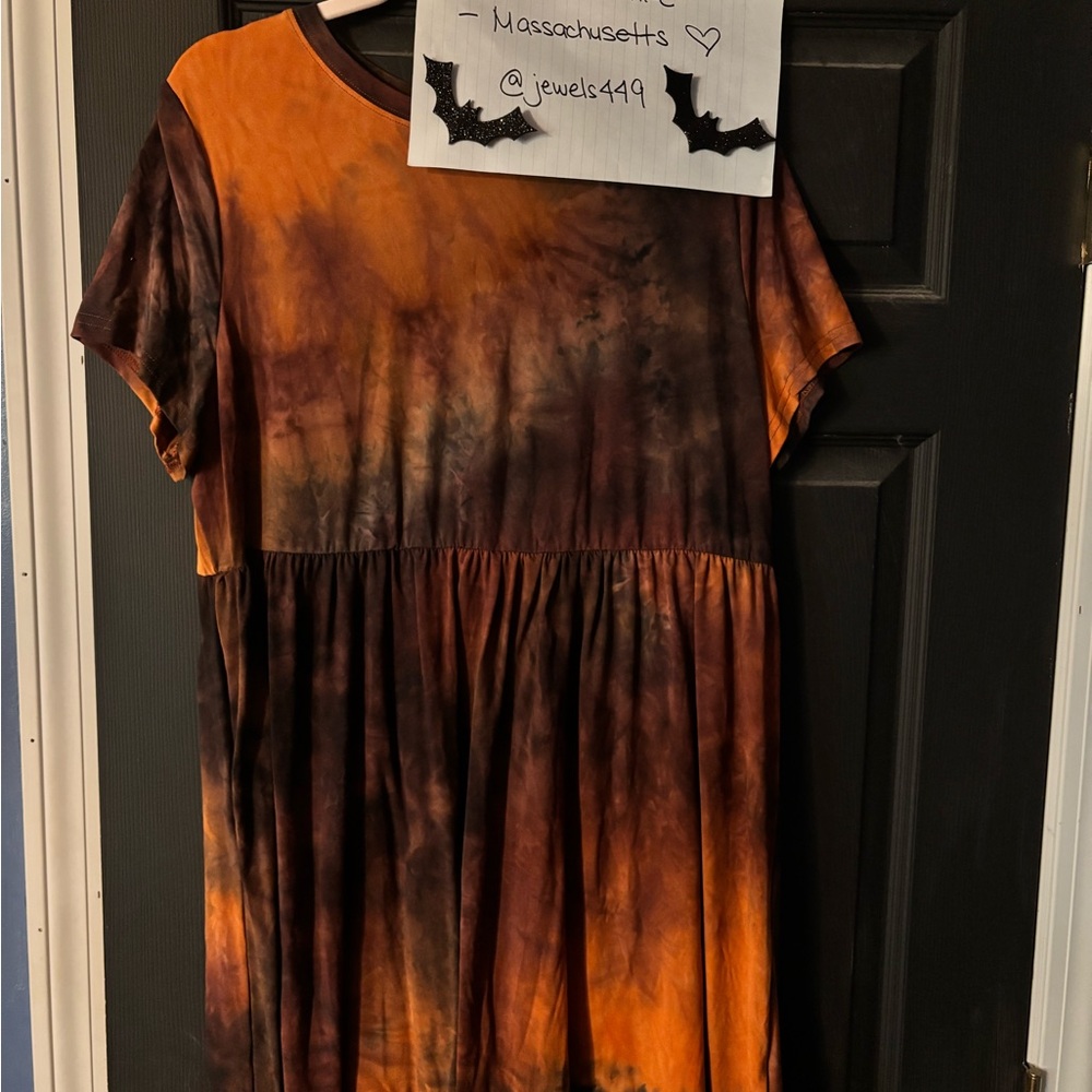 Tie-Dye Orange and Brown Dress